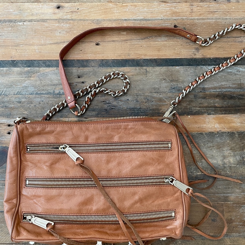 Rebecca Minkoff 3 Zip Tan Leather Cross Body Bag